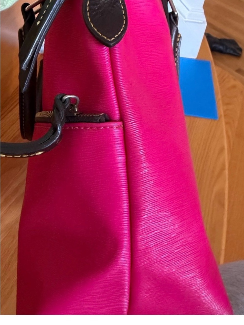 Dooney & Bourke Bright Pink Tote with Brown Leather Trim - Picture 12 of 16